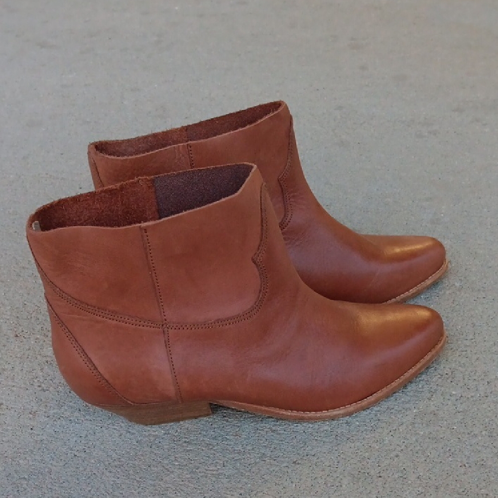 Anthro Surface To Air Brown Leather Cowgirl Ankle Boots